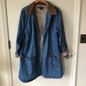 Vintage Embroidered Long Trench Jean Jacket 1X